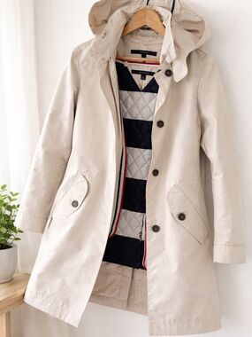 Tommy Hilfiger Classic Beige Trench Coat – Size Large | Removable Liner + Hood